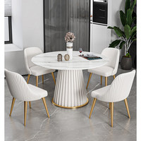 Vente directe usine : Ensemble table à manger ronde moderne de luxe, mobilier élégant pour la maison avec plateau en métal et pierre, idéal pour cuisine et petits espaces