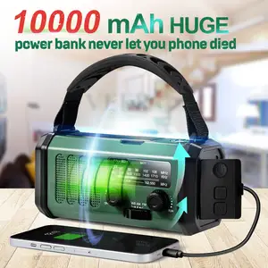 Thời tiết đài phát thanh 10000mAh AM FM noaa, xách tay gió lên đài phát thanh với 3-Way Powered Hand Crank đài phát thanh Đèn pin Điện thoại di động sạc cho