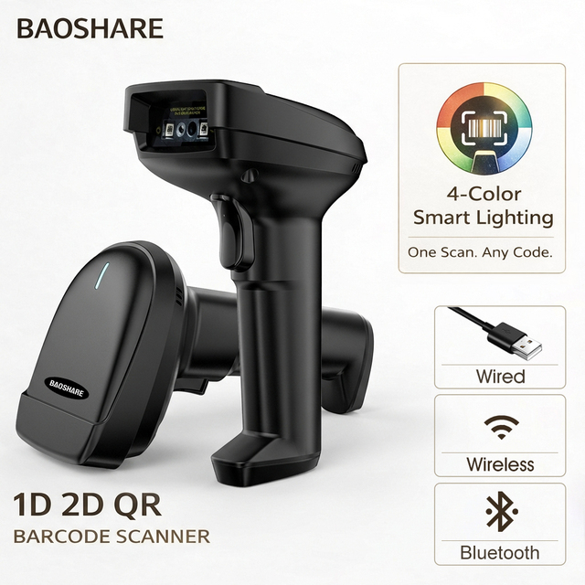 Hot Selling 2D Portable USB Interface Wireless Handheld Barcode Scanner IP54 Rated High Precision 200 Scans/Sec QR Reader Stock