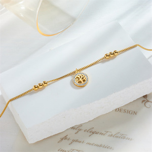 Daily Dainty Tree Of Life Anklet Gold Stainless Steel Slim Snake Chain Round Ball Bead Ankle Chain Women Casual Anklet - Product Image 4