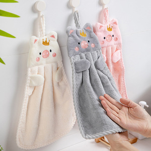 Serviette à main en forme de cochon mignon, en polaire corail, à séchage rapide, pour la cuisine, à suspendre, pour usage domestique - Product Image 1