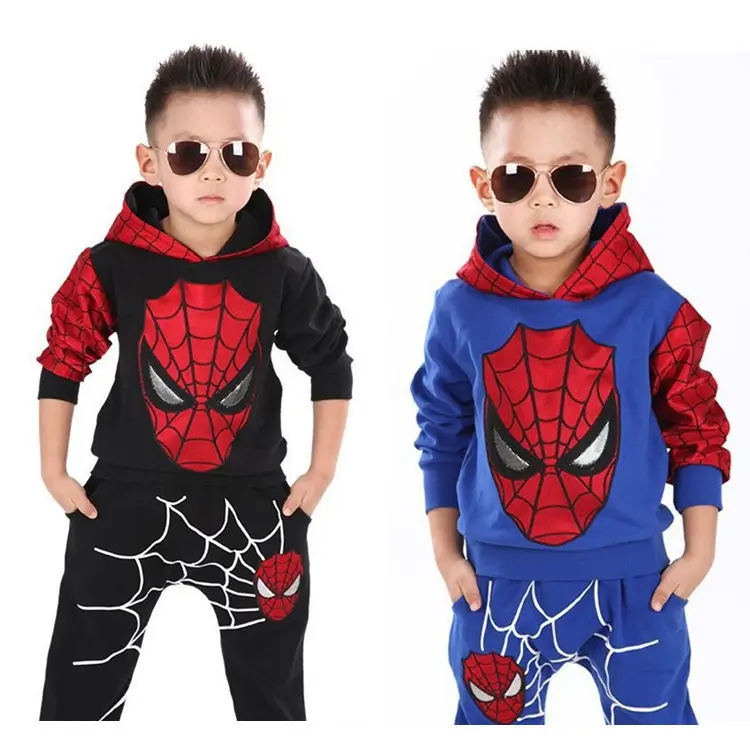 Fashion Children's Cartoon Spider Printed Hoodie Boys Kids Causal Sweatshirt And Pant 2 Piece Sets 1-7 Years