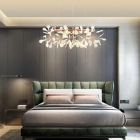 Lustre rond Heracleum, anneau en cuivre avec tiges ramifiées et diffuseurs de feuilles, pendentif sculptural pour salle à manger et foyer
