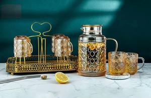 Bán buôn trà đá Infuser nước <span class=keywords><strong>Jug</strong></span> với 260ml Mug 1.85L uống bình Nordic cứu trợ Thu hải đường Pattern 7-Piece Glass Water <span class=keywords><strong>Set</strong></span> - Product Image 4