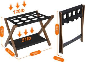 Portaequipajes, soporte plegable para maletas con estante <span class=keywords><strong>de</strong></span> almacenamiento, portaequipajes con 5 correas <span class=keywords><strong>de</strong></span> nailon para habitación <span class=keywords><strong>de</strong></span> invitados, dormitorio, hotel, nogal - Product Image 4