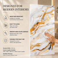 Panneau mural en PVC brillant MORLENX, imitation marbre veiné or blanc, pour projet d'aménagement intérieur de villa de luxe