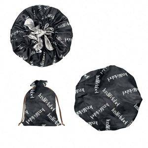 <b>Extra</b> <b>Large</b> Lined Inside Reversible Adjustable Elastic Strap Reusable Washable Sleeping Bonnet Satin Bag Pouch Set - Product Image 1