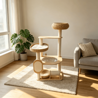 Structure d'escalade pour chat de luxe moderne et de grande taille avec lit intégré, griffoir multifonctionnel en sisal et lit tressé pour chat