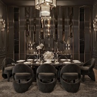 Ensemble de table à manger de luxe en marbre italien de Foshan, chaises en cuir capitonnées, 6 places, pieds en acier inoxydable doré, villa, restaurant