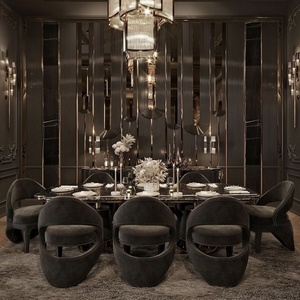 Juego de Comedor de Lujo Foshan con Cubierta de Mármol Italiano, Sillas Tapizadas en Cuero, 6 Asientos, Patas de Acero Inoxidable Doradas, para Villa o Restaurante - Product Image 3