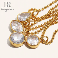 Kalung Rantai Bola Baja Anti Karat Lapis Emas 18K Dingran untuk Wanita, Zirkon Bentuk Tetesan Air Mata Marquise, Perhiasan Fashion Trendi Grosir