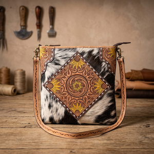 Bolso de Cuero Estilo Occidental Sunflower Unisex de Lujo con Bordado, Cierre de Cremallera, Diseño Floral y Solitario, Disponible en Stock - Product Image 2
