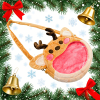 Sac bandoulière personnalisé en peluche renne avec fenêtre transparente Kawaii pour Noël et les fêtes