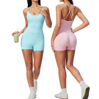 Combinaison de yoga transfrontalière de style européen et américain, coupe gilet, avec short intégré, hauts moulants aux hanches, en Spandex/Nylon anti-humidité