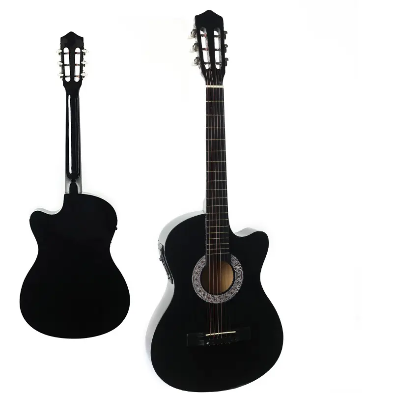 38 inch black electroacoustic missing Angle steel string guitar beginners practice guitar