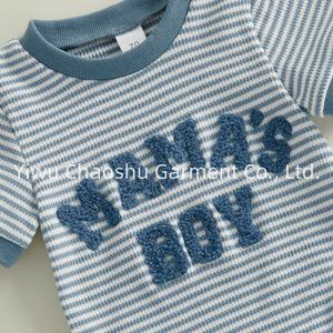Conjunto de Ropa de Algodón a Rayas con la Letra MAMAS BOY, Ropa Casual de Verano para Bebés, Mameluco de Manga Corta y Pantalones Cortos para Niños Pequeños - Product Image 4