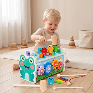 Caja de Actividades de Madera 4 en 1 con Forma de Rana: Juego de <span class=keywords><strong>Martillo</strong></span>, Pesca de Colores Giratoria, Captura de Gusanos, Juguete Sensorial Montessori de Motricidad Fina para Niños - Product Image 2