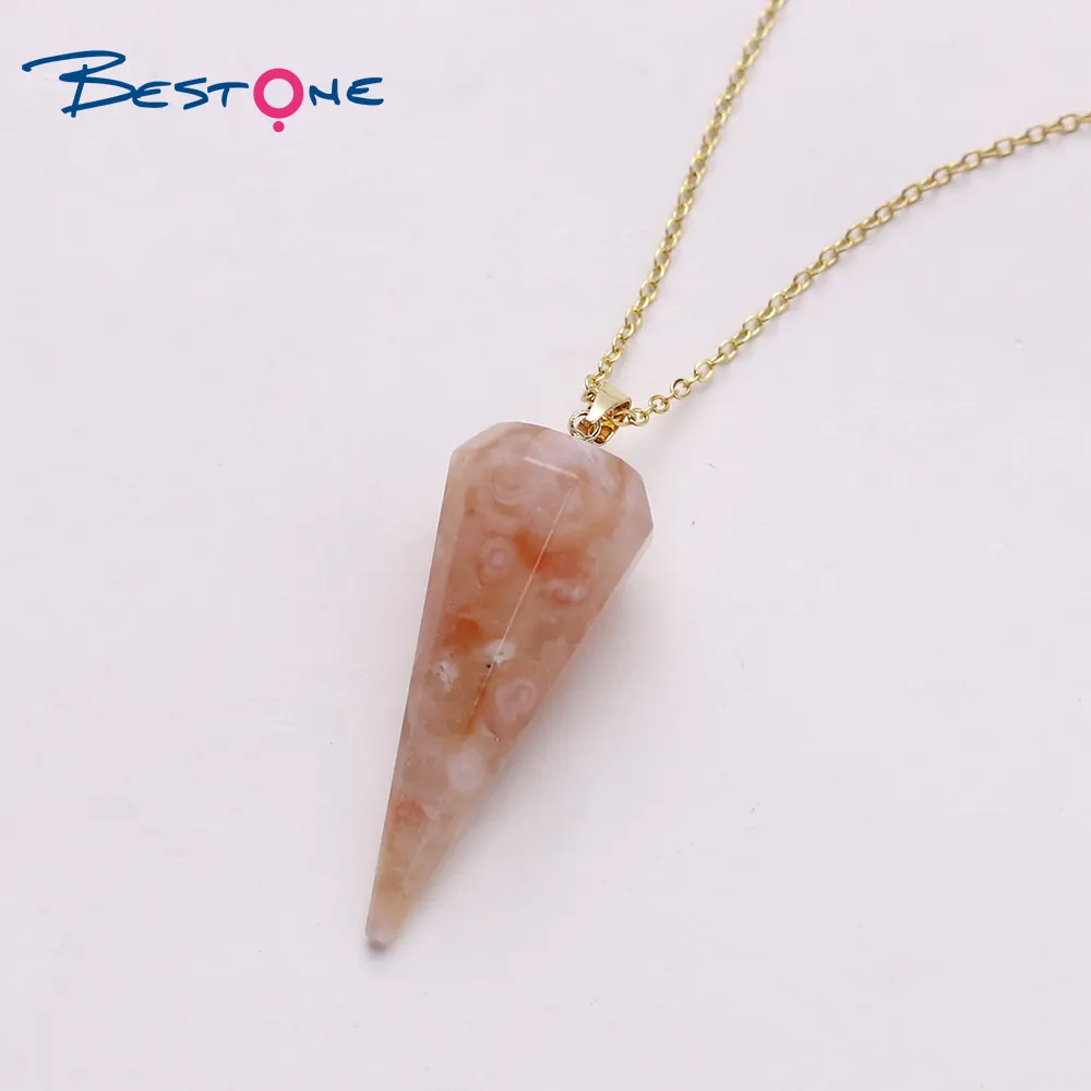 Bestone Hot Sale Gemstone Necklaces Crystal Hexagonal Cone Necklaces Pendants Gemstone Jewelry Necklace