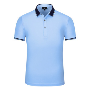 Men's Light Blue Cotton Polo Shirt Short Sleeve Solid Color Leisure Workwear KF9902 - Product Image 1
