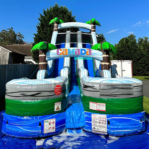 Château gonflable commercial grand format Jungle Jumps Blue Wave <span class=keywords><strong>avec</strong></span> toboggan aquatique double piste et double <span class=keywords><strong>piscine</strong></span> à vendre - Product Image 3