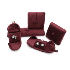 صندوق مجوهرات مخملي فاخر باللون الأحمر النبيذي البرغندي، صندوق قلادة مخملي مخصص، صندوق خواتم فاخر، تغليف مجوهرات مخملي - Product Image 6