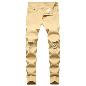 Jean en denim pour homme, coupe droite, taille mi-haute, délavé clair, respirant, tissé, élastique, style streetwear, tendance urbaine - Product Image 3