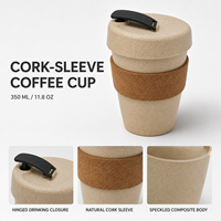 Tasse à café de style japonais JUNVOY 350 ml enveloppée de liège ; Mug en paille de blé biodégradable avec couvercle réutilisable anti-fuite, multi-usages, 126 g