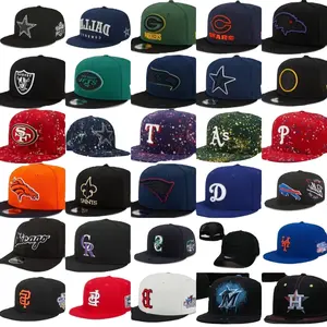 Custom logo 3D Embroidered Logo Polyester New E Custom nfling Team Fitted Cap Flat Baseball Brim Caps For Men