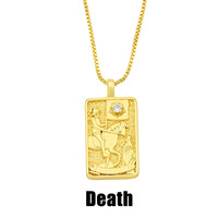 Collier en laiton Zircon avec pendentif carré plaqué or 18k, 1 pièce, carte de Tarot créative, nouvelle mode