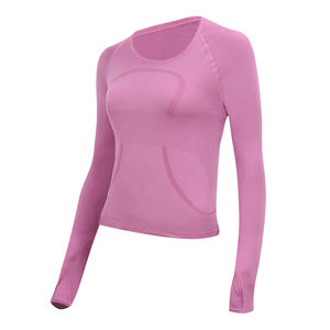 Haut de yoga sans couture à manches longues pour femme, haut de sport moulant en spandex extensible, séchage rapide, haute élasticité - Product Image 2