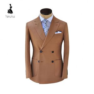 Traje Cruzado Versátil YZ para las Cuatro Estaciones, Hecho de Lana 0.7, Color <span class=keywords><strong>Caramelo</strong></span> Clásico, Corte Slim Formal - Product Image 1