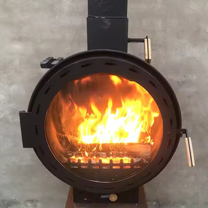 Chimenea Moderna <span class=keywords><strong>de</strong></span> <span class=keywords><strong>Leña</strong></span> Redonda Negra <span class=keywords><strong>de</strong></span> Acero para Montar en la Pared con Fácil Instalación - Product Image 1