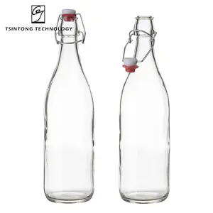 1000 הסיטונאי מ 34 עוז שקוף מותאם אישית מים בקבוק מיץ חלב זכוכית משקה בקבוק זכוכית עם העליון נדנדה