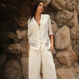 Conjunto de Dos Piezas de Verano para Mujer, Personalizado por el Fabricante, 100% Algodón, Casual, Sólido, Sin Mangas, Largo, Suave y Moderno - Product Image 1