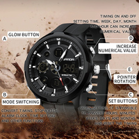 Reloj Deportivo Digital para Hombre SANDA 9053, Movimiento de Cuarzo LED, Tres Agujas, Resistente al Agua 50M, Correa de Goma, Alarma, Cronógrafo, Taquímetro