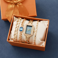 Luxus Damen uhr Mode Kleid Quadrat Kristall Einfaches Design Damen Quarzuhr Uhr Armband Set (WT2290)