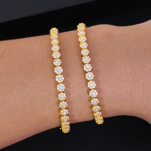 Wholesale Fine Jewelry 925 Silver Gold Plated Round Flower Cluster Iced Vvs D Color Moissanite Luxury Tennis Chain <b>Bracelet</b> - Product Image 5