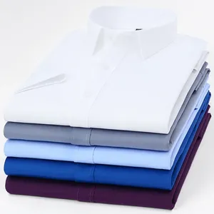 Camicie formali <span class=keywords><strong>Slim</strong></span> <span class=keywords><strong>Fit</strong></span> da <span class=keywords><strong>uomo</strong></span> di alta qualità traspiranti e antirughe in fibra di bambù bianco a manica corta vestiti - Product Image 3