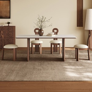 Table à manger rectangulaire en pierre de style vintage, en bois de noyer massif, meubles de salle à manger stables - Product Image 2