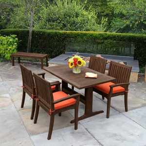 Ensemble de salle à manger de jardin en bois, mobilier de patio extérieur, table et chaises 4 places avec coussins, pour usage en cour ou restaurant - Product Image 1