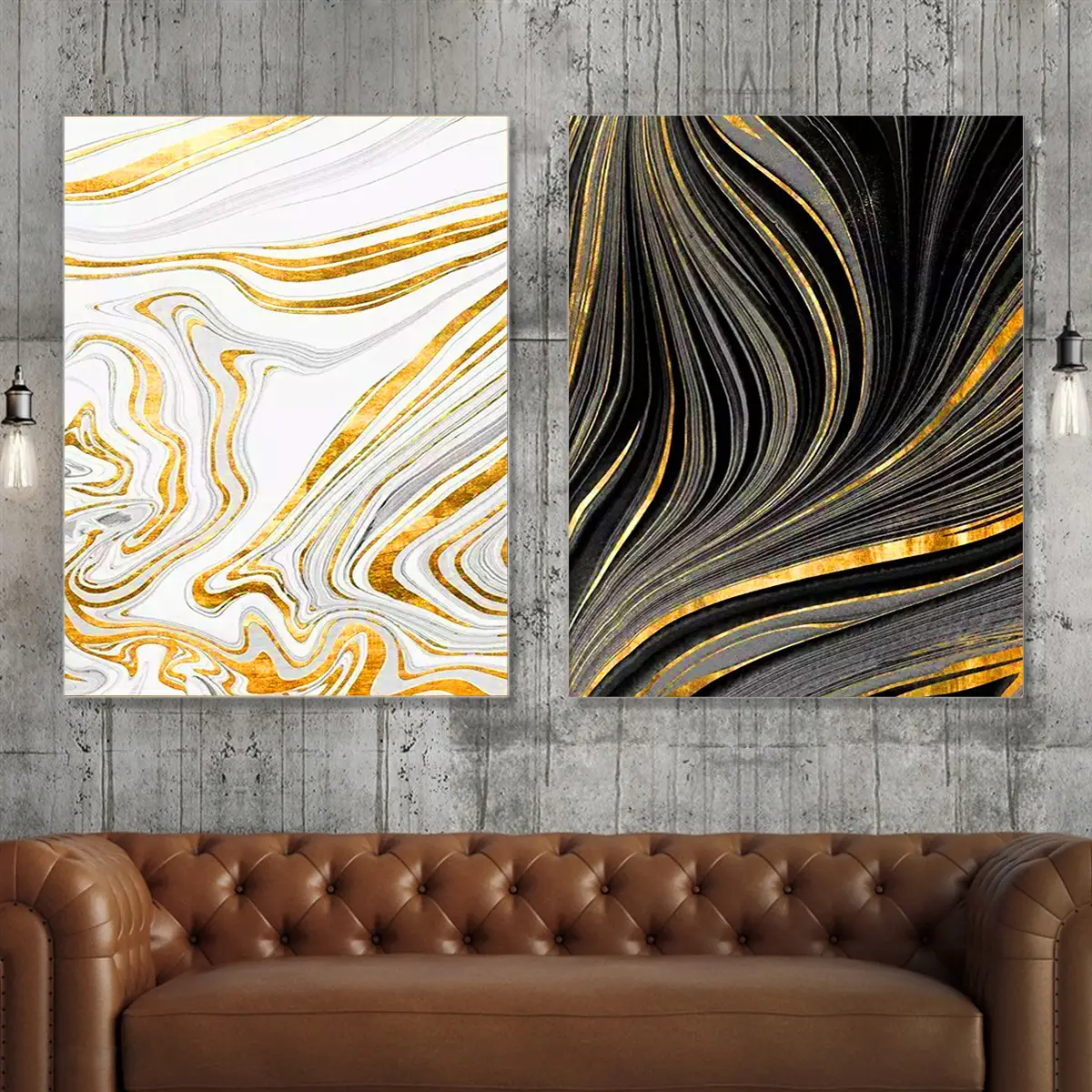 Abstract Flowing Texture Gold black and white Canvas Art Poster Print Home Decor