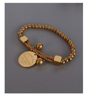 Bracelet en acier plaqué or vintage coréen pour femmes Bracelets mode double couche à ligne élastique ronde
