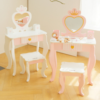 Table de Maquillage en Bois pour Enfants avec Miroir et Tabouret, Jeu d'Imitation, Jeu de Rôle, Cadeau Montessori pour Filles, Ensemble Princesse pour Tout-Petits