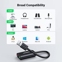 Tarjeta de sonido USB UGREEN, adaptador de audio USB 2.0 a conector de 3.5 mm, divisor dual auxiliar estéreo para auriculares y micrófono, dongle DAC externo