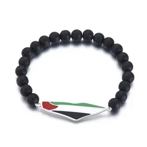 Aço inoxidável pulseira Palestina bandeira cores mapa frisado pulseira