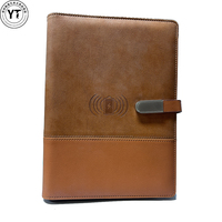 Carnet d'affaires en cuir PU avec recharge sans fil OEM, batterie externe intégrée, lecteur USB, plan cadeau d'entreprise multifonctionnel
