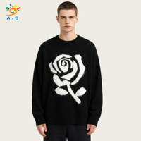AJB Wholesale Pull d'hiver pour homme en jacquard floral rose, respirant, grande taille, coupe ample, col rond, manches longues, gris, tricot épais