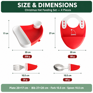 Chapeau De Noel en Silicone Service de Table Plat Suceur Cuillere Fourchette Bavoir Paille Brosse Inox BPA Free Fete - Product Image 6