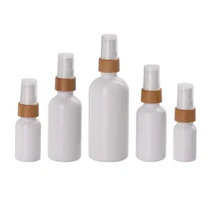 Botol Kosmetik Bambu Opal Kosong Botol Kaca Minyak Putih 5 10 15 20 30 50 100 Ml dengan Pompa Serum Bambu