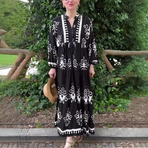2025 estate nuova gonna lunga a maniche lunghe abito Casual da <span class=keywords><strong>donna</strong></span> con motivo <span class=keywords><strong>retrò</strong></span> stampato <span class=keywords><strong>abbigliamento</strong></span> tradizionale musulmano - Product Image 4
